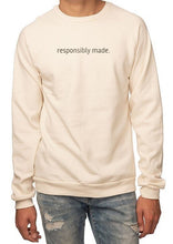Load image into Gallery viewer, Revery raglan sweatshirt in color oat, embroidered with responsibly made across the chest
