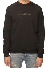 Load image into Gallery viewer, Revery raglan sweatshirt in color oat, embroidered with responsibly made across the chest
