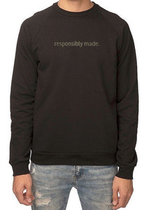 Revery raglan sweatshirt in color oat, embroidered with responsibly made across the chest