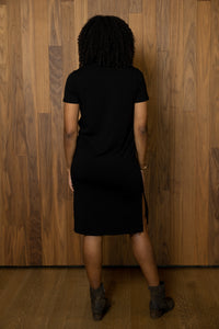 Button-Down Midi Dress in Black, Back View