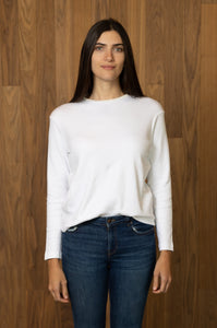 Drop Sleeve Sweater in White on Model, Front View