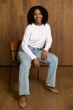 Load image into Gallery viewer, Drop Sleeve Sweater in White on Seated Model, Front View
